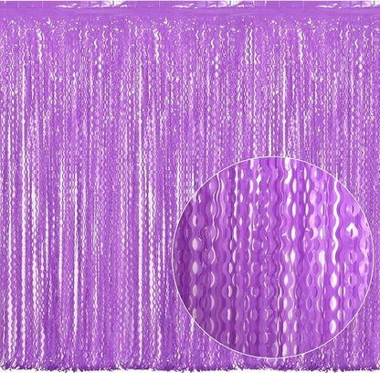4 Pack Wavy Purple Metallic Tinsel Foil Fringe Curtains - Image 2