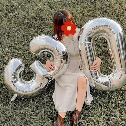 5 Balloon Numbers Birthday Decorations, 40In Silver Balloons - Image 5