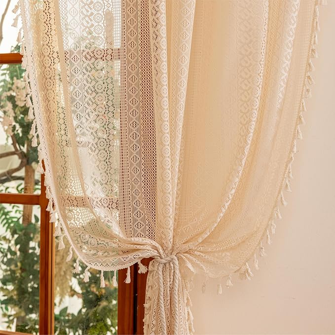 Sutuo Home Beige Boho Lace Curtains 72 inches Long - Image 2