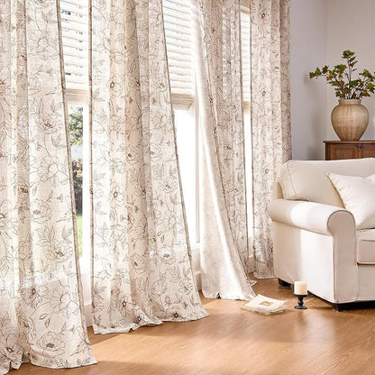 jinchan Floral Linen Curtains for Living Room 96 Inch Length Brown Flower - Image 8