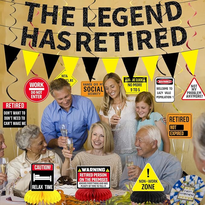 Roetyce Retirement Party Decorations, Caution Legend Has Retired Banner | Black - Image 7