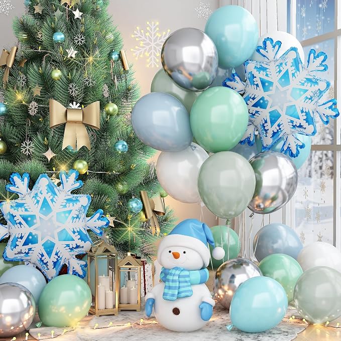 Blue Green Snowflake Balloon, Winter Wonderland Party Decorations, Pastel Green - Image 3