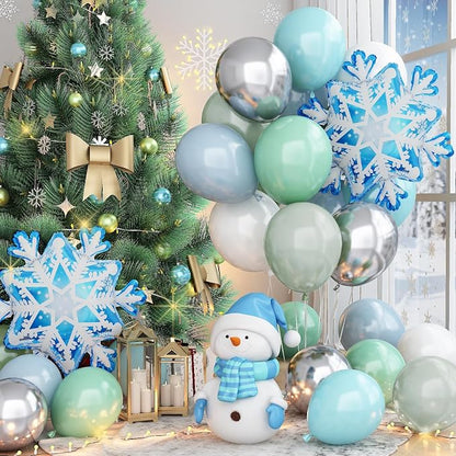Blue Green Snowflake Balloon, Winter Wonderland Party Decorations, Pastel Green - Image 3