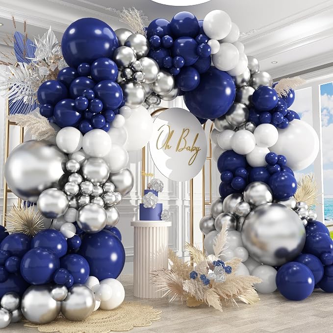 412Pcs Navy Blue and Silver Balloons Arch Garland Kit, 5 10 12 18 inch Navy by PAXILE