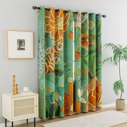 Tyrot Sage Green Boho Floral 100% Blackout Curtains - Image 2