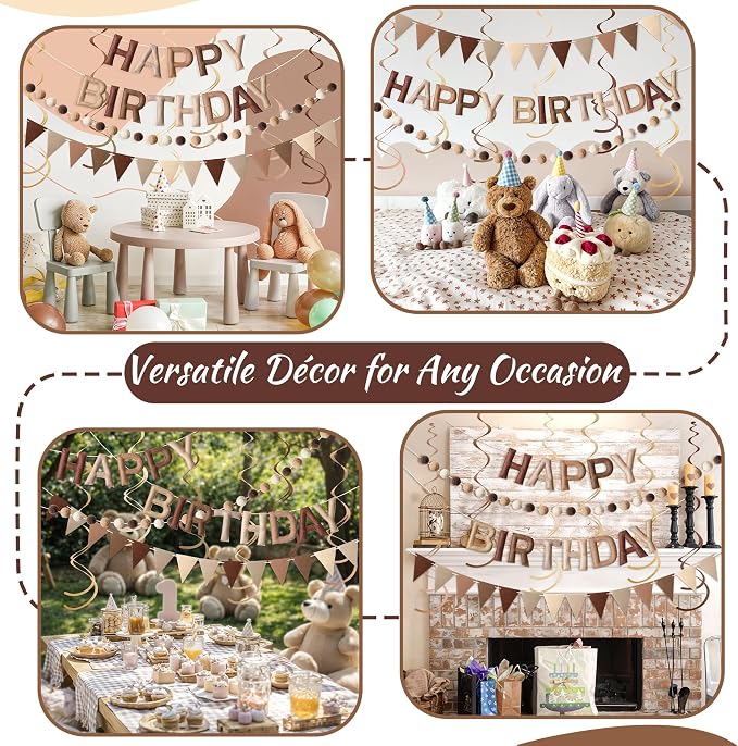 Kriyokiaa Retro Brown Happy Birthday Banner Set - Image 7