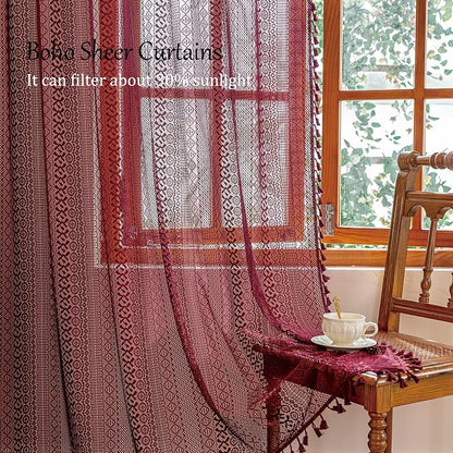 Sutuo Home Burgundy Boho Sheer Curtains 84 inches Long 2 Panels - Image 5