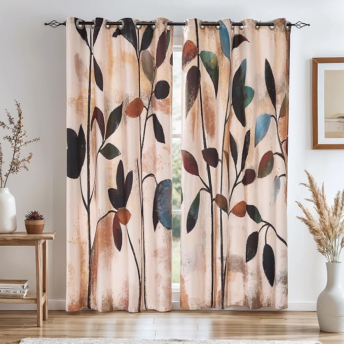 SUBRTEX Blackout Curtains 52Wx108L, Room Darkening Floral Curtains, Thermal by Subrtex