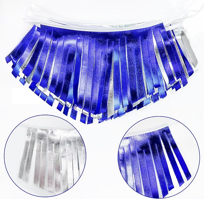 Royal Blue Silver Tassel Banner Metallic Fabric Pennant Bunting Flag - Image 3