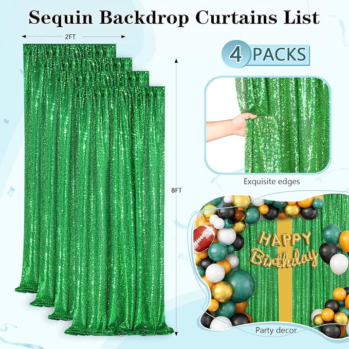Green Sequin Backdrop 4 Panels 2FTx8FT Glitter Wedding Photo Backdrop | - Image 6