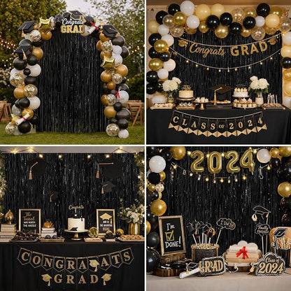 Black Fringe Curtain Party Streamers 2Pack 3.3x8.3 Ft Foil Fringe Backdrop - Image 8