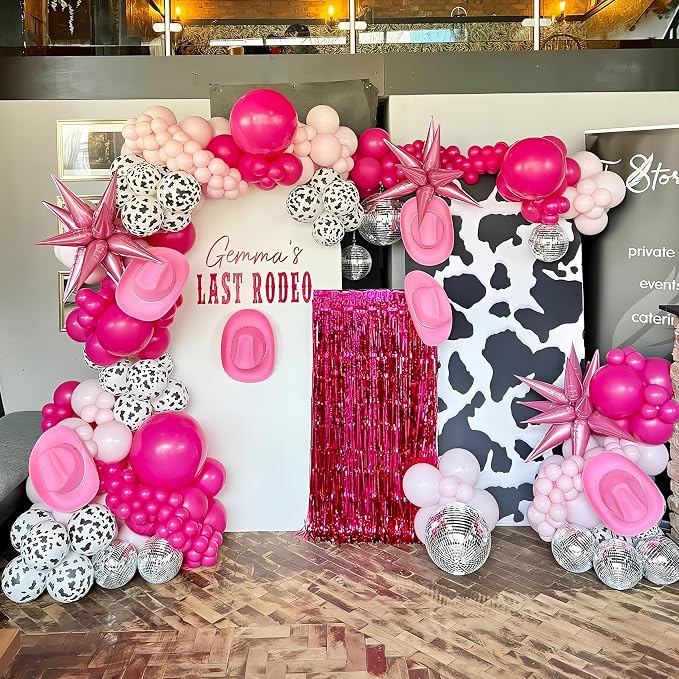 HILAVO Cowgirl Balloon Arch Kit Cow Print Balloons Hot Pink Light Pink Pearl - Image 3