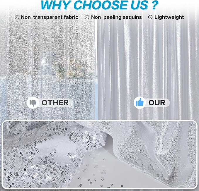 gogoparti Silver Backdrop Curtain 5x12FT 1 Panel Metallic Shine Fabric - Image 3