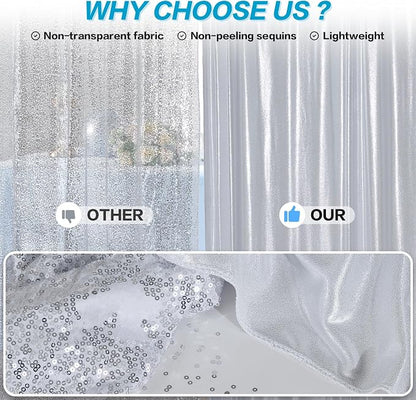 gogoparti Silver Backdrop Curtain 5x12FT 1 Panel Metallic Shine Fabric - Image 3