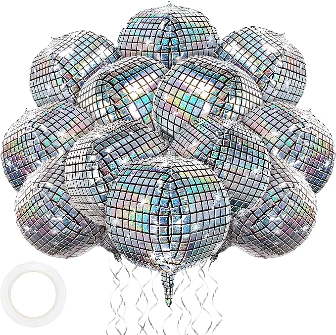 Fovths 12 Pieces Silver Disco Ball Balloons 18 Inch 4D Large Disco Balloon Foil by Fovths