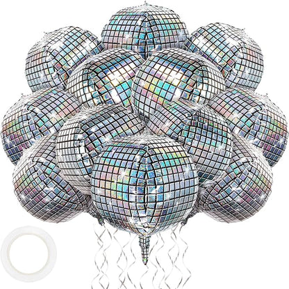 Fovths 12 Pieces Silver Disco Ball Balloons 18 Inch 4D Large Disco Balloon Foil by Fovths