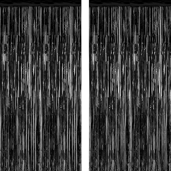 ZATAYE 2 Pack Black Foil Curtain Backdrop Birthday Party Decorations | Black by ZATAYE