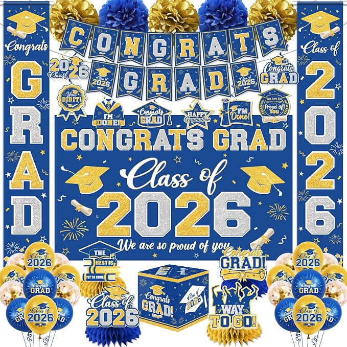 Graduation Decorations Class of 2026 Blue and Gold Graduation Decorations by YTGUVBK