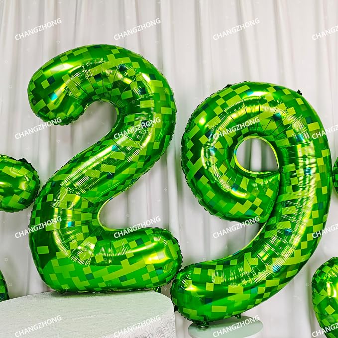 40 inch giant Green pixel miner game number 0 balloon | Large mining theme foil - Image 6