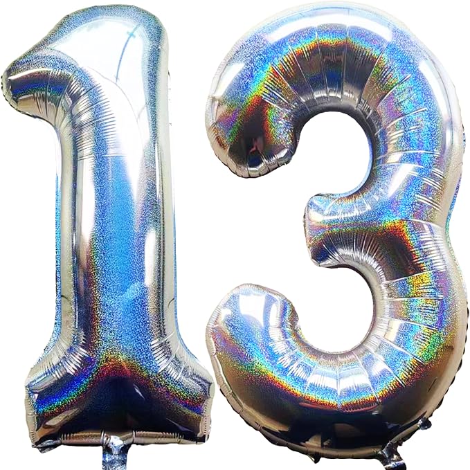 Jonhamwelbor 40 Inch Laser Silver 13 Balloon Numbers Foil Mylar Giant Balloon by Jonhamwelbor
