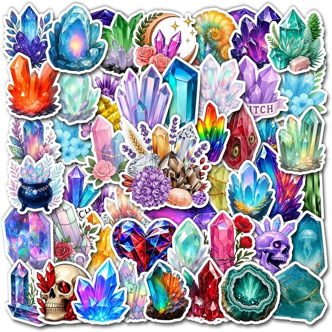 50 Pcs Crystal Stickers Spiritual Crystals Vinyl Decal Waterproof Boho Gemstone by Unknown