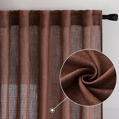 MIULEE Chocolate Brown Linen Curtains 52x96 Inch - Image 2