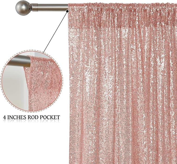 Sugargirl Rose Gold Sequin Backdrop Curtain 4FTx8FT Glitter Rose Gold - Image 4