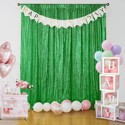 Sugargirl Grass Green Sequin Backdrop Curtain 2 Panels 2FTx8FT Glitter Grass - Image 7