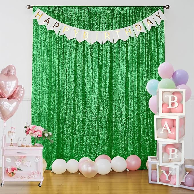 Sugargirl Grass Green Sequin Backdrop Curtain 7FTx7FT Glitter Grass Green - Image 7