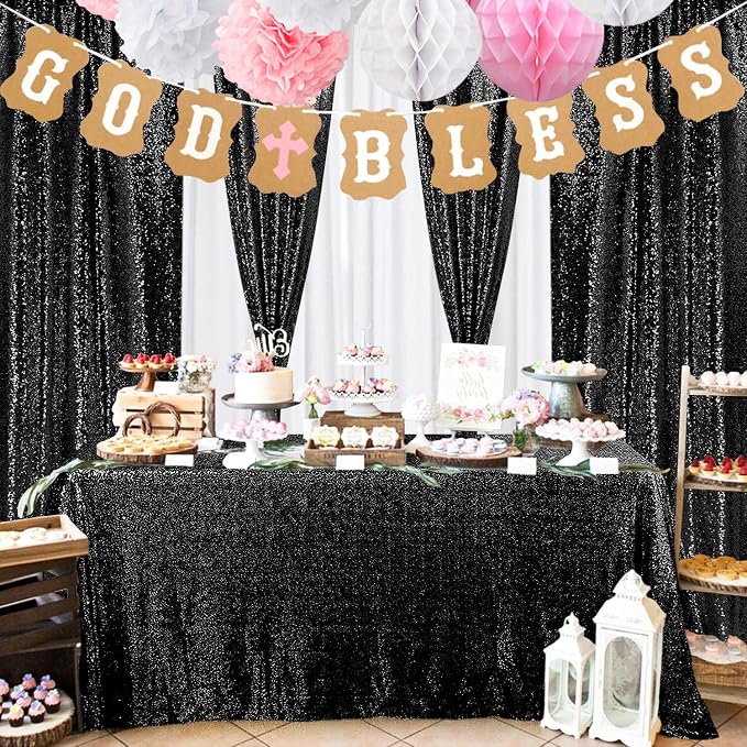 2×8FT-4PCS Black Sequin Backdrop Curtains Panels, Photography Backdrop Glitter - Image 2