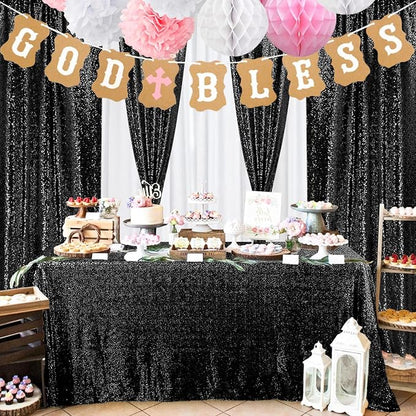 2×8FT-4PCS Black Sequin Backdrop Curtains Panels, Photography Backdrop Glitter - Image 2