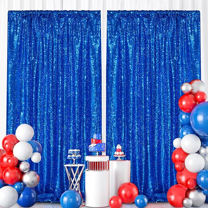 Navy Blue Sequin Backdrop Curtains, 2 Panels 4FTx8FT Blue Curtain Backdrop - Image 5