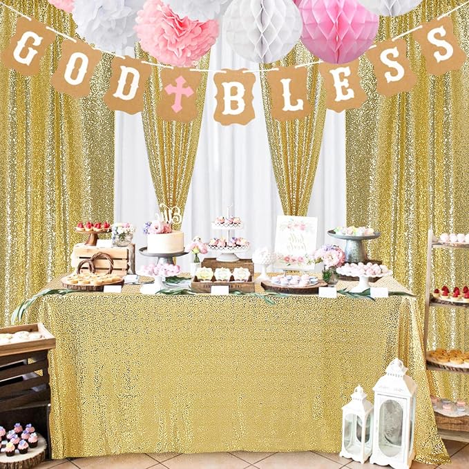 2×8FT-4PCS Gold Sequin Backdrop Curtains Panels, Photography Backdrop Glitter - Image 7