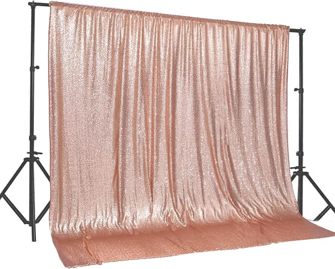PartyDelight Rose Gold Sequin Backdrop 20x10ft Sparkly Photo Curtain | 4 Inch by PartyDelight