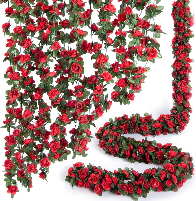 Artificial Flower Garland 8pcs 8.2ft Floral Rose Vine Decor, Hanging Faux Roses by PONKING
