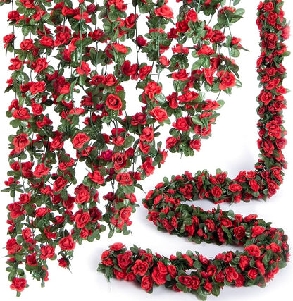 Artificial Flower Garland 8pcs 8.2ft Floral Rose Vine Decor, Hanging Faux Roses by PONKING