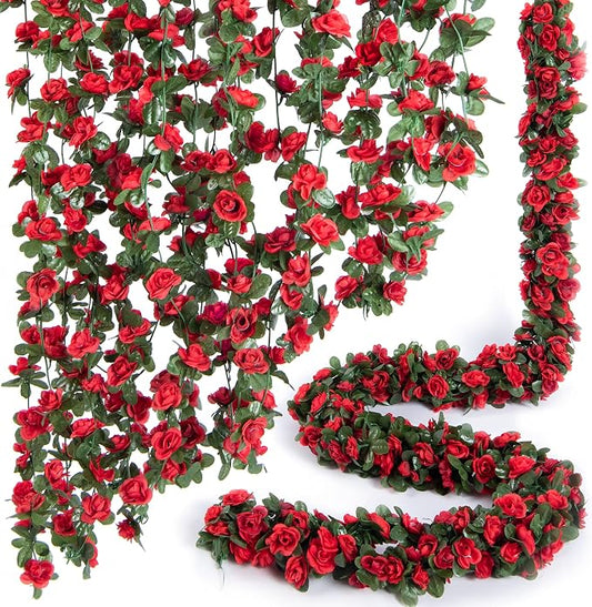 Artificial Flower Garland 8pcs 8.2ft Floral Rose Vine Decor, Hanging Faux Roses by PONKING