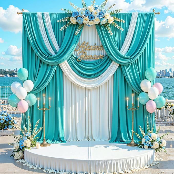 10 ft x 10 ft Wrinkle Free Turquoise Backdrop Curtain - Image 8