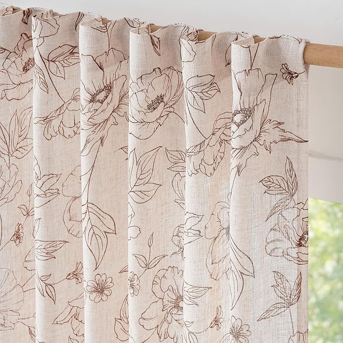 jinchan Floral Linen Curtains for Living Room 96 Inch Length Brown Flower - Image 5