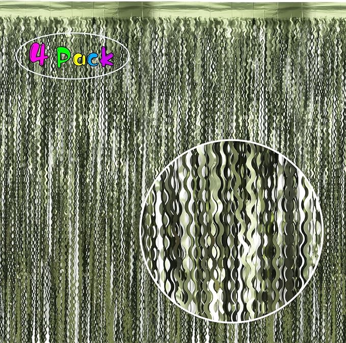4 Pack Wavy Olive Green Streamers Backdrop Jungle Party Decorations - Image 2