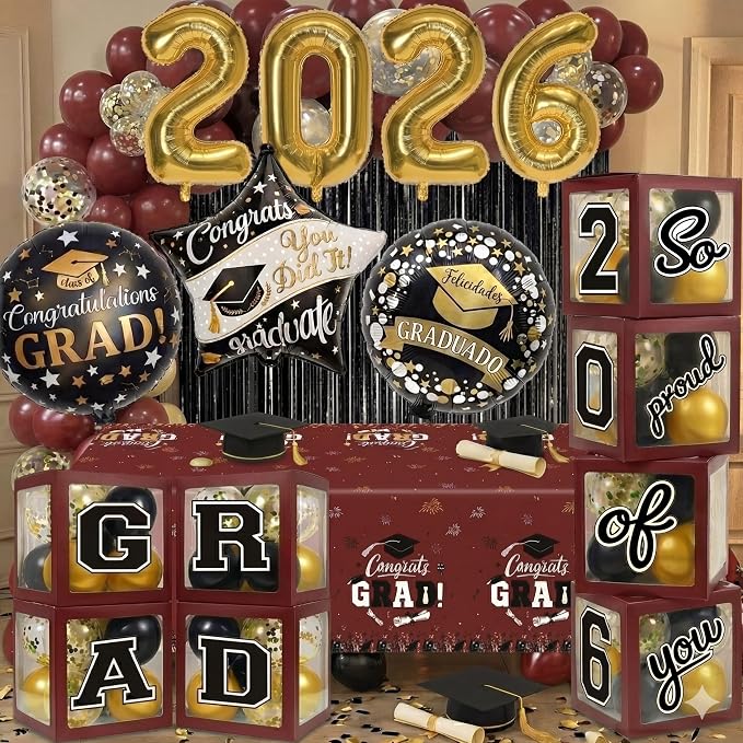 Black and Maroon Graduation Decorations Class of 2026 - Image 3