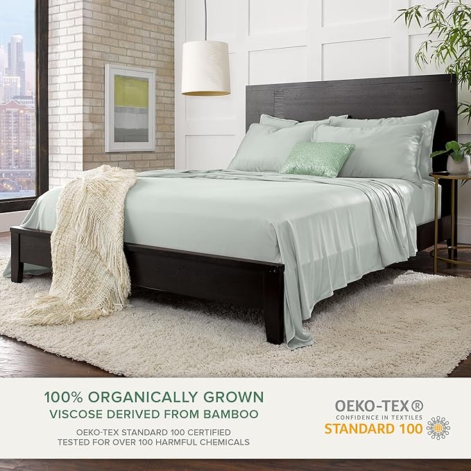 King Pillowcases by Pure Bamboo, Genuine 100% Organic Viscose Derived from Bamboo, Luxuriously Soft & Cooling, Double Stitching, Envelope Closure (2 King Pillowcases, Sea Glass)