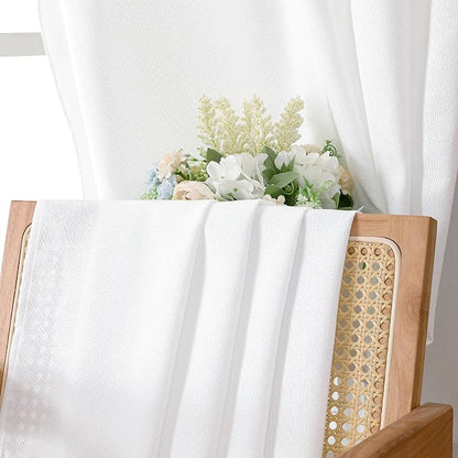 Tollpiz Short Linen Curtains Bedroom Rod Pocket Semi Sheer Curtain Burlap Light - Image 6
