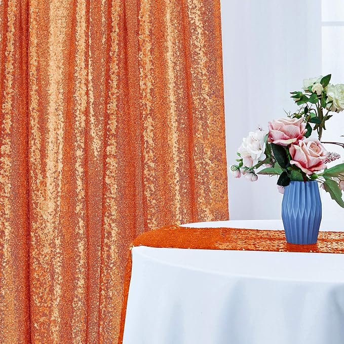 2×8FT-4PCS Orange Sequin Backdrop Curtains Panels, Photography Backdrop Glitter - Image 4