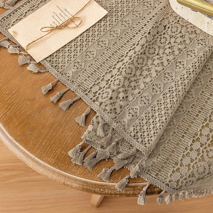WAZZIO Boho Lace Curtains 45 Inches 2 Panel, Light Filtering Privacy Tassel & - Image 5