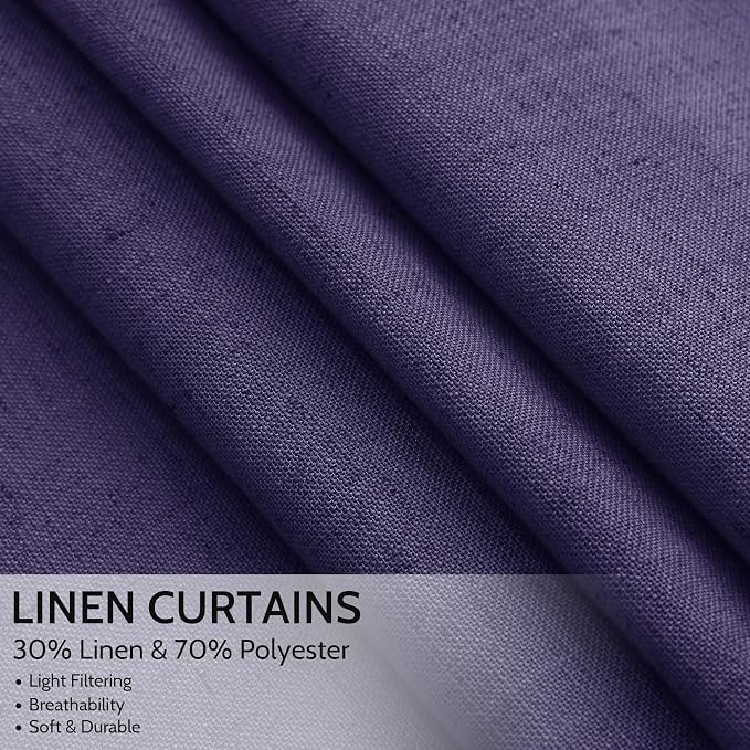 Extra Long Curtain Purple Morden Linen Blend Light Filtering Back Tab Curtains - Image 2
