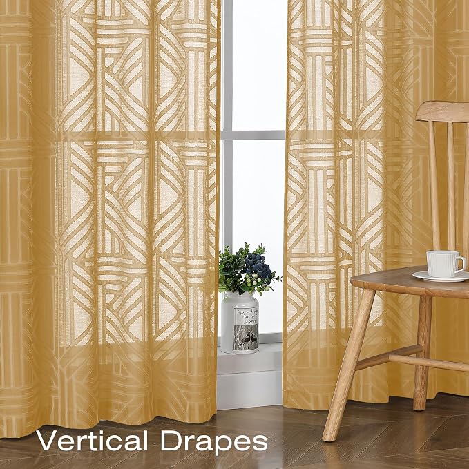 Simplebrand Gold Semi Sheer Curtains 96 Inches Long 2 Panels, Light Filtering - Image 5