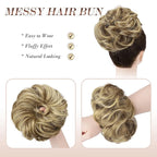 FESHFEN Messy Bun Hair Piece - Elastic Wavy Curly Hair Bun Scrunchies Extensions Synthetic Chignon Hairpieces for Women, Sand 1.5 oz