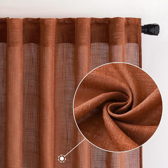 MIULEE Burnt Orange Fall Linen Curtains 52x84 Inch - Image 2