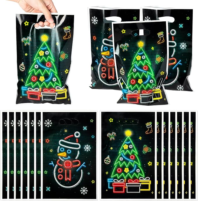 ANGOLIO 50Pcs Christmas Glow in the Dark Favors Bags Print Christmas Tree by ANGOLIO
